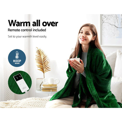 Giselle Electric Throw Rug Heated Blanket Washable Snuggle Flannel Winter Green