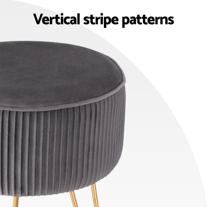 Artiss Ottoman Foot Stool Velvet Stripe Round Grey