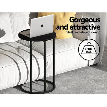 Artiss Coffee Table Side Table Round Black Martha