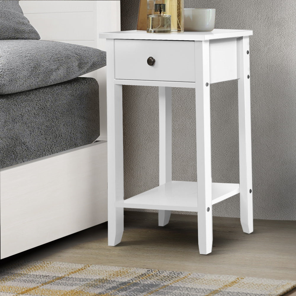 Artiss Bedside Table 1 Drawer with Shelf - BOWIE White