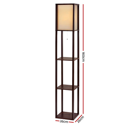 Artiss Floor Lamp 3 Tier Shelf Storage LED Light Stand Home Room Vintage Brown