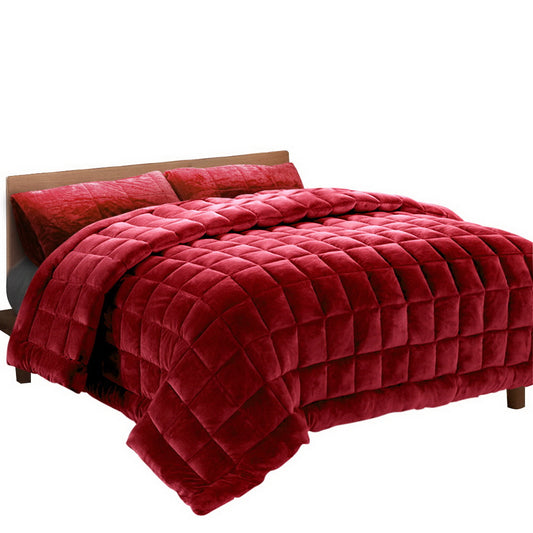 Giselle Bedding Faux Mink Quilt Burgundy Super King