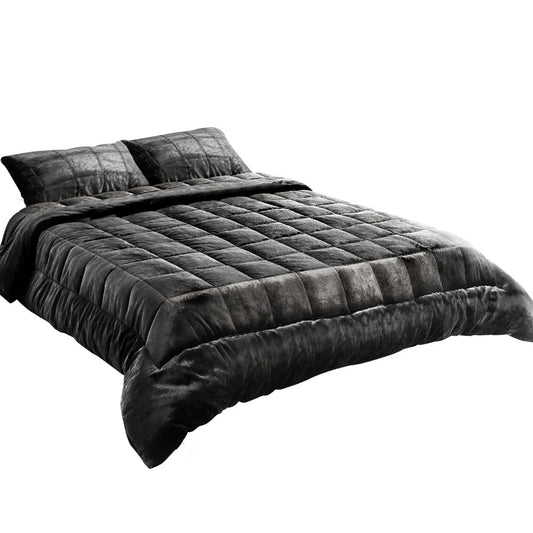 Giselle Bedding Faux Mink Quilt Charcoal King