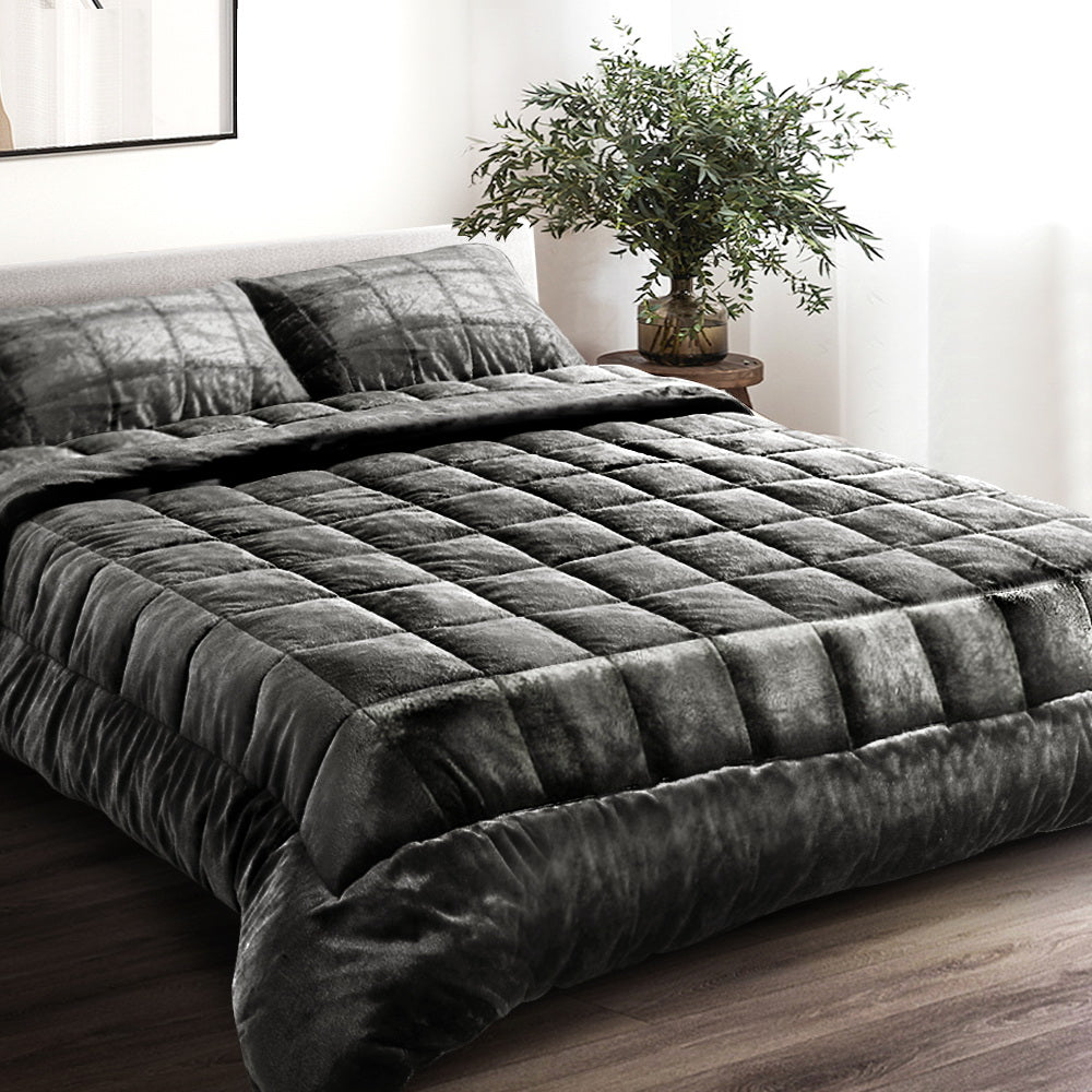 Giselle Bedding Faux Mink Quilt Charcoal King