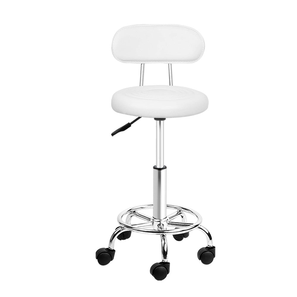 Artiss 2x Salon Stool Swivel Chair Backrest White