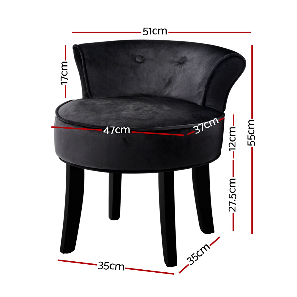 Artiss Vanity Stool Velvet Black Abella