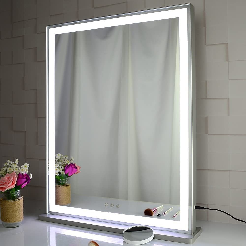 10x Magnification Mirror with Smart Touch Control and 3 Colors Dimmable Light for Bathroom and Bedroom  (71 x 57 cm)