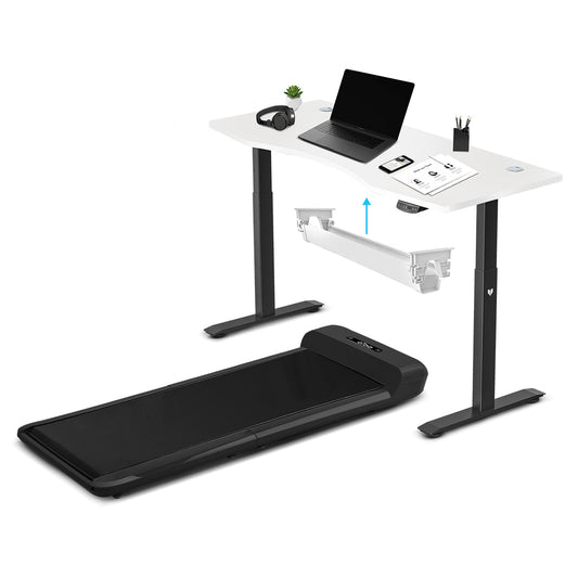 WalkingPad C2 Treadmill + ErgoDesk Automatic Standing Desk 1500mm in White/Black + Cable Management Tray