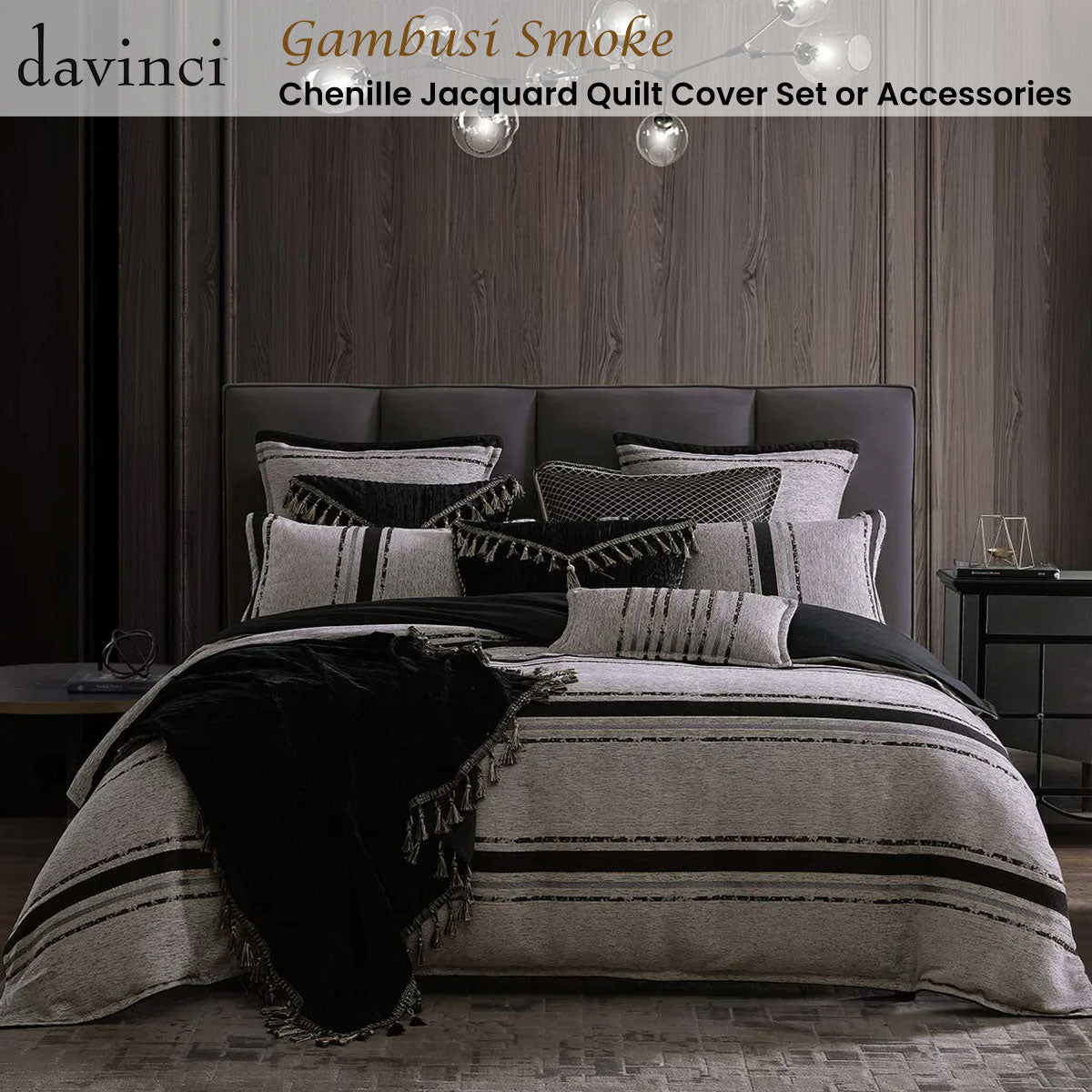 Davinci Gambusi Smoke Chenille Jacquard Quilt Cover Set King