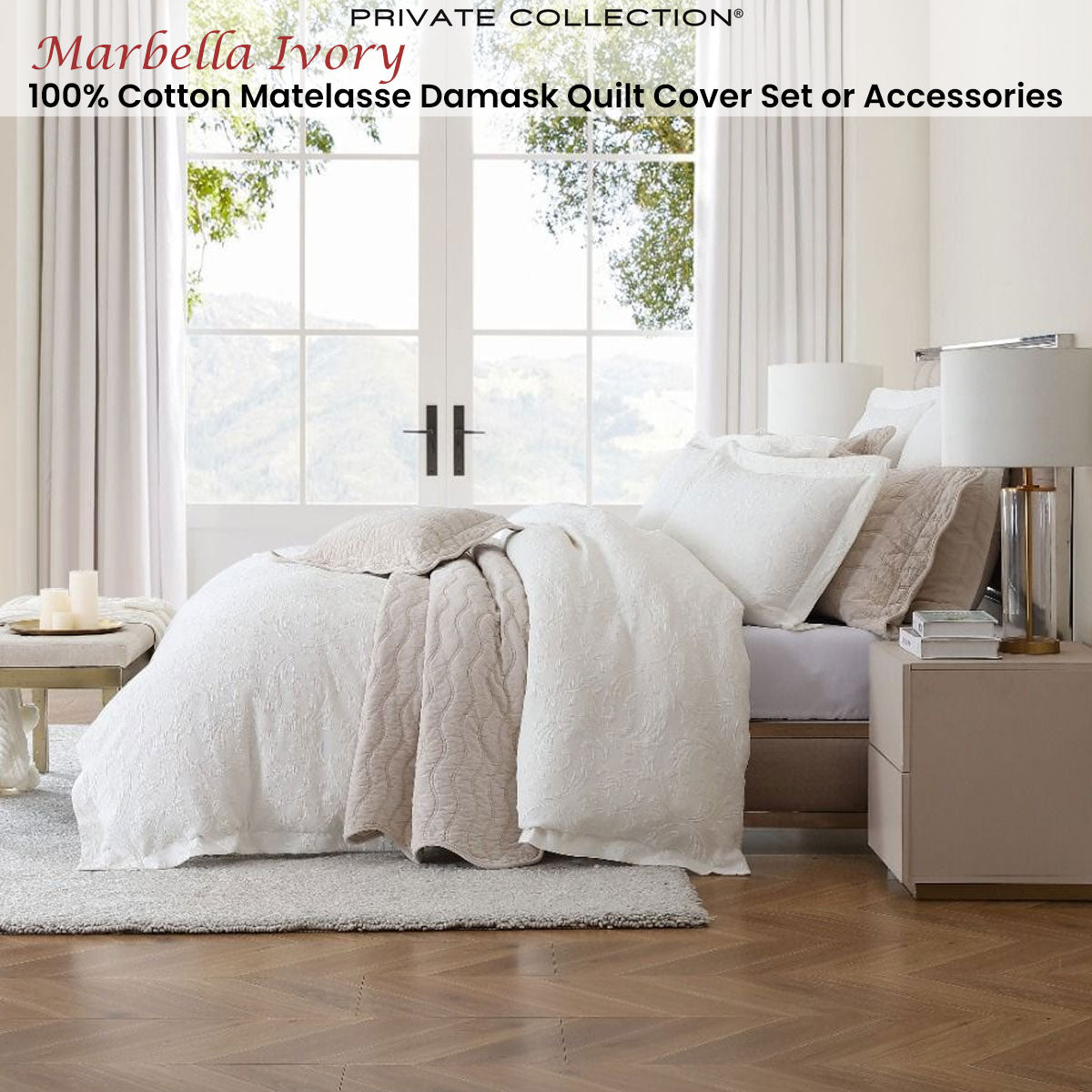 Marbella Ivory 100% Cotton Matelasse Quilt Cover Set King