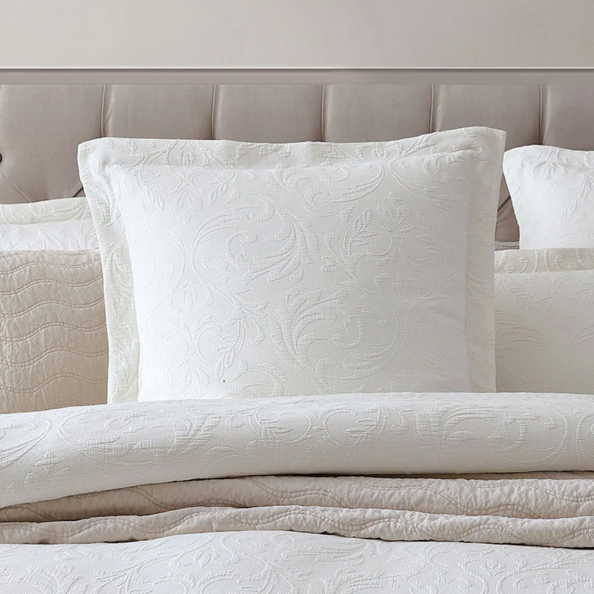 Marbella Ivory 100% Cotton Matelasse Quilt Cover Set King