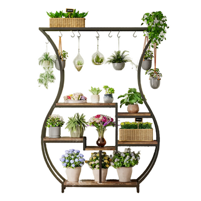 NNETMLT 6-Tier Plant Stand with Vase Shape Ladder Design, Rustic Brown