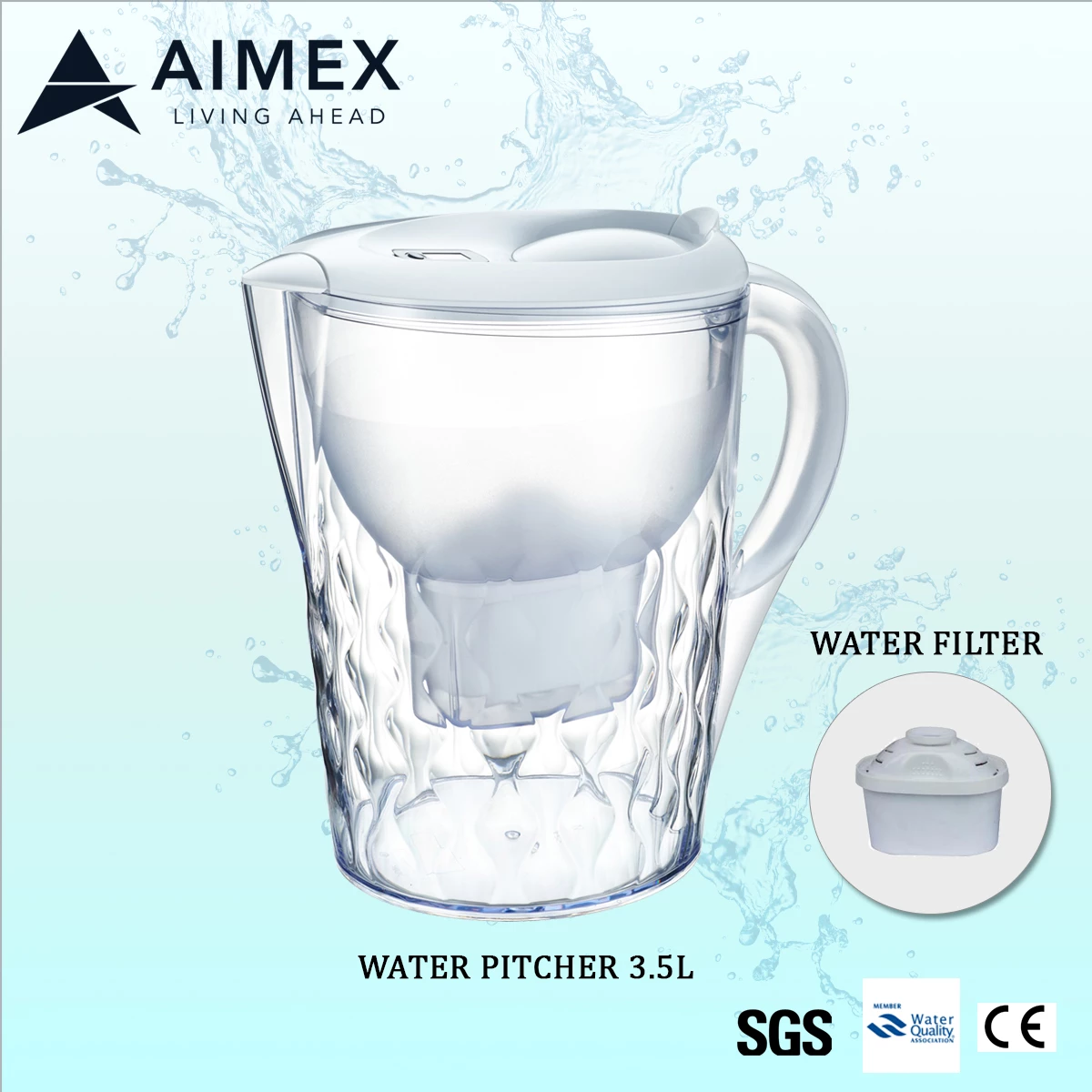 Aimex 3.5L Water Pitcher White With Filter